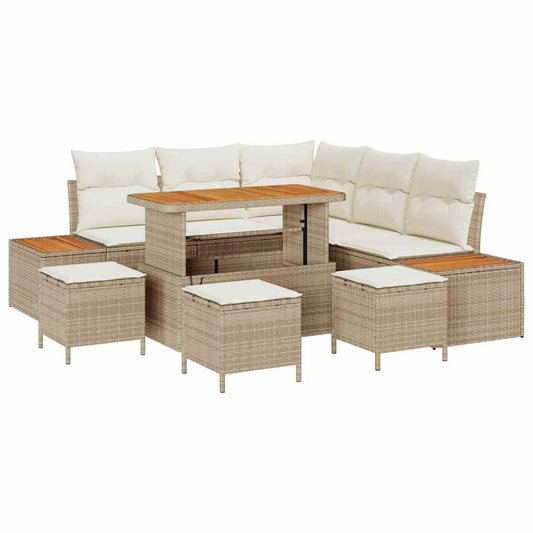 Conjunto de Sofá de Jardim 9 pcs Bege Rattan Sintético