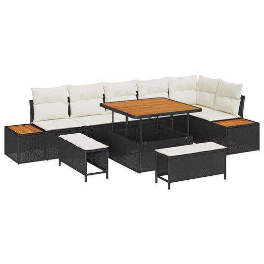 Conjunto de Sofá de Jardim 9 pcs Preto Rattan Sintético