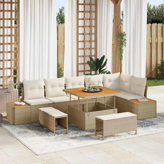 Conjunto de Sofá de Jardim 9 pcs Bege Rattan Sintético