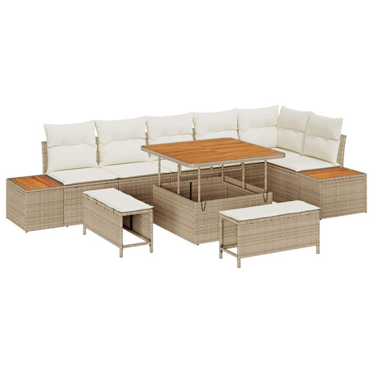 Conjunto de Sofá de Jardim 9 pcs Bege Rattan Sintético