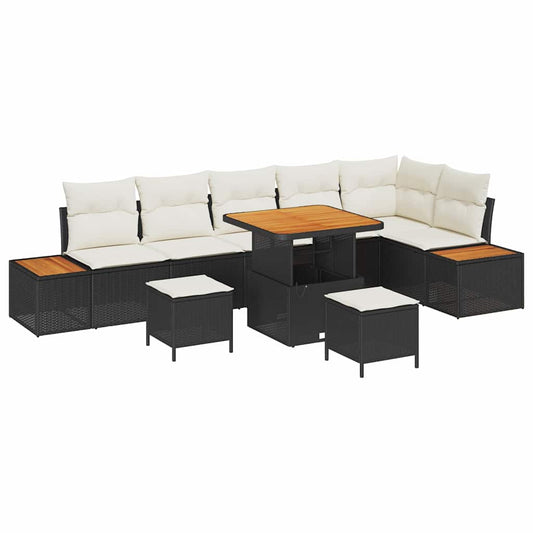 Conjunto de Sofá de Jardim 9 pcs Preto Rattan Sintético