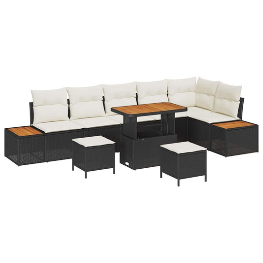 Conjunto de Sofá de Jardim 9 pcs Preto Rattan Sintético