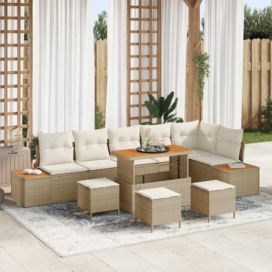 Conjunto de Sofá de Jardim 10 pcs Bege Rattan Sintético