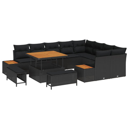 Conjunto de Sofá de Jardim com almofada Preto Rattan Sintético