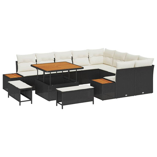 Conjunto de Sofá de Jardim 12 pcs Preto Rattan Sintético