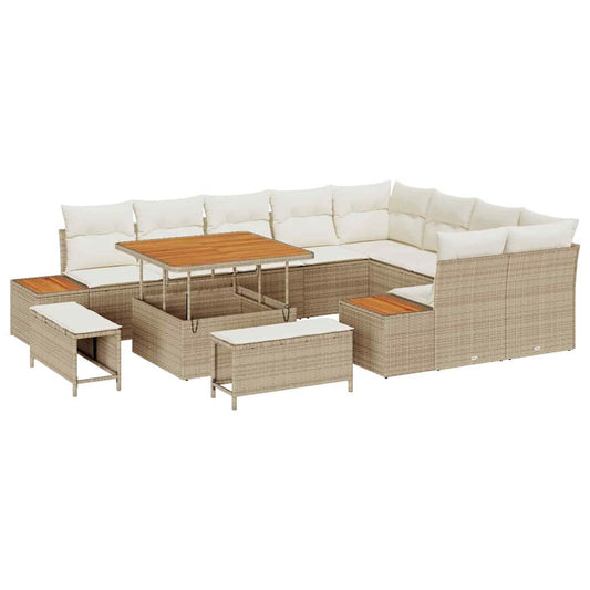 Conjunto de Sofá de Jardim 12 pcs Bege Rattan Sintético