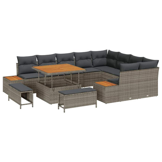 Conjunto de Sofá de Jardim 12 pcs Cinzeto Rattan Sintético