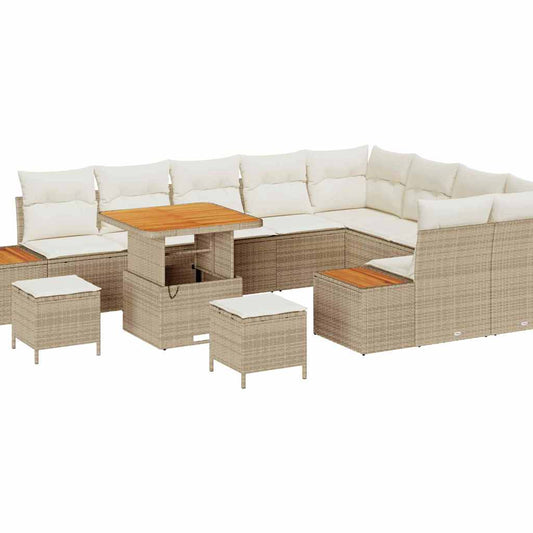 Conjunto de Sofá de Jardim 12 pcs Bege Rattan Sintético