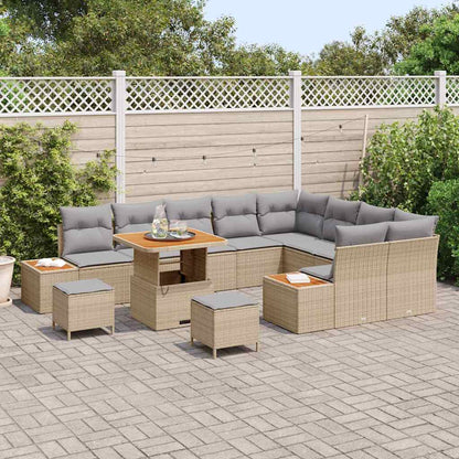 Conjunto de Sofá de Jardim 12 pcs Bege Rattan Sintético
