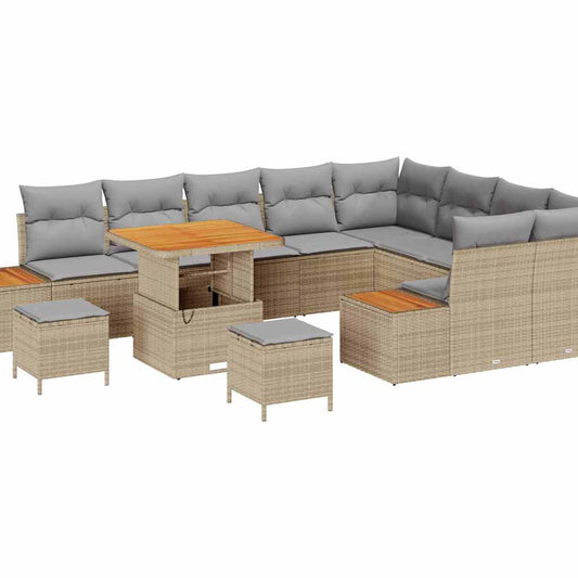 Conjunto de Sofá de Jardim 12 pcs Bege Rattan Sintético