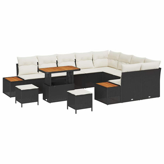 Conjunto de Sofá de Jardim 12 pcs Preto Rattan Sintético