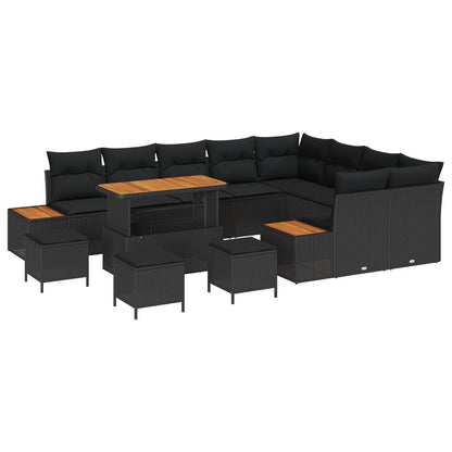 Conjunto de Sofá de Jardim com almofada Preto Rattan Sintético