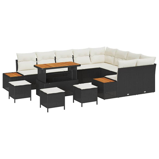 Conjunto de Sofá de Jardim 13 pcs Preto Rattan Sintético