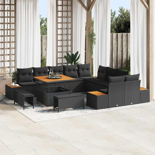 Conjunto de Sofá de Jardim com almofada Preto Rattan Sintético