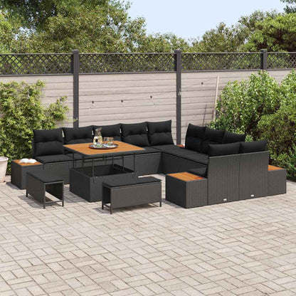 Conjunto de Sofá de Jardim com almofada Preto Rattan Sintético