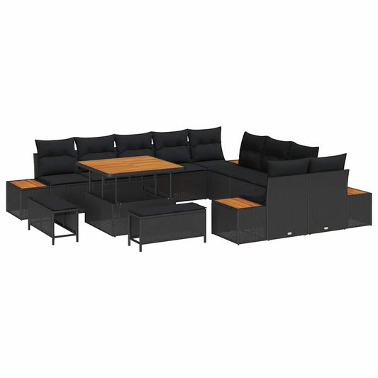 Conjunto de Sofá de Jardim com almofada Preto Rattan Sintético