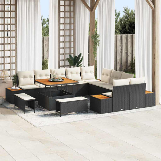 Conjunto de Sofá de Jardim com almofada Preto Rattan Sintético