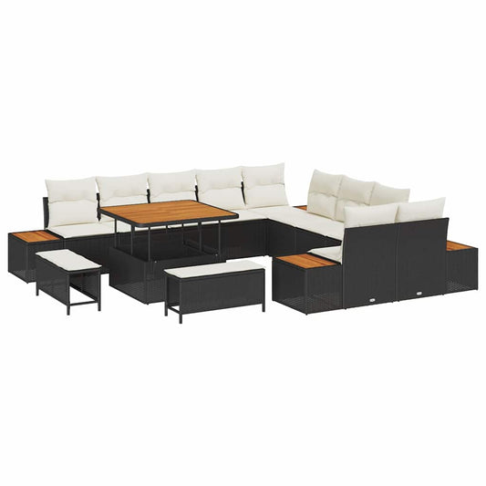 Conjunto de Sofá de Jardim com almofada Preto Rattan Sintético