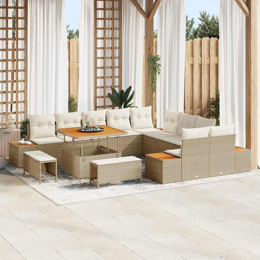Conjunto de Sofá de Jardim com almofada Bege Rattan Sintético