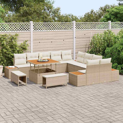 Conjunto de Sofá de Jardim com almofada Bege Rattan Sintético