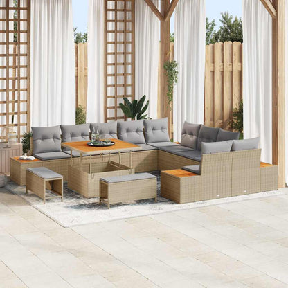 Conjunto de Sofá de Jardim com almofada Bege Rattan Sintético