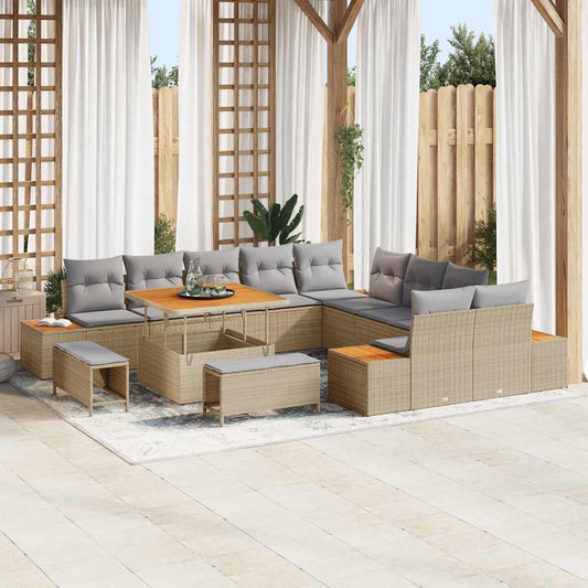 Conjunto de Sofá de Jardim com almofada Bege Rattan Sintético