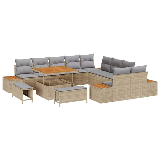 Conjunto de Sofá de Jardim com almofada Bege Rattan Sintético