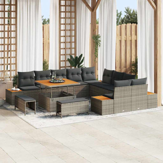 Conjunto de Sofá de Jardim Cinzeto Rattan Sintético