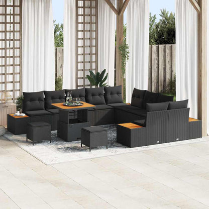 Conjunto de Sofá de Jardim com almofada Preto Rattan Sintético