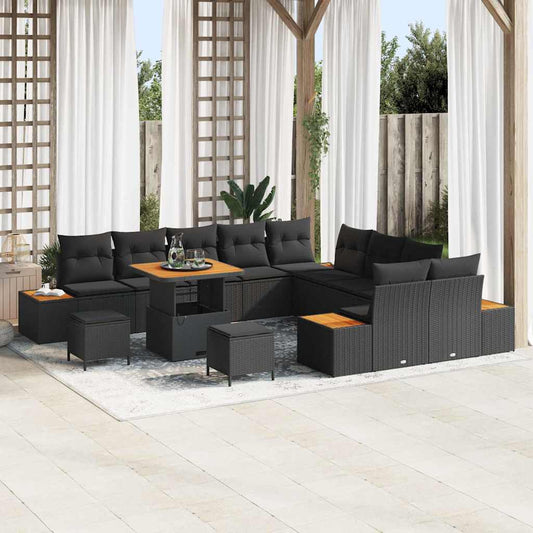 Conjunto de Sofá de Jardim com almofada Preto Rattan Sintético