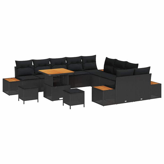 Conjunto de Sofá de Jardim com almofada Preto Rattan Sintético