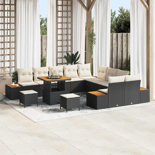 Conjunto de Sofá de Jardim com almofada Preto Rattan Sintético
