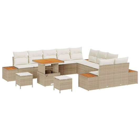 Conjunto de Sofá de Jardim com almofada Bege Rattan Sintético