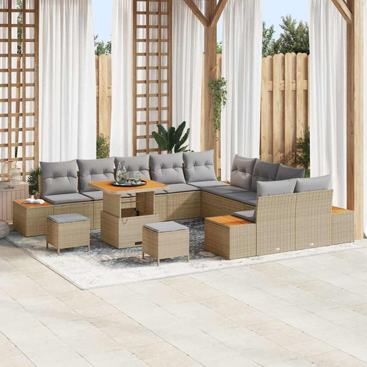 Conjunto de Sofá de Jardim com almofada Bege Rattan Sintético
