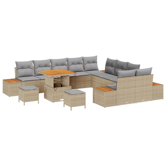 Conjunto de Sofá de Jardim com almofada Bege Rattan Sintético
