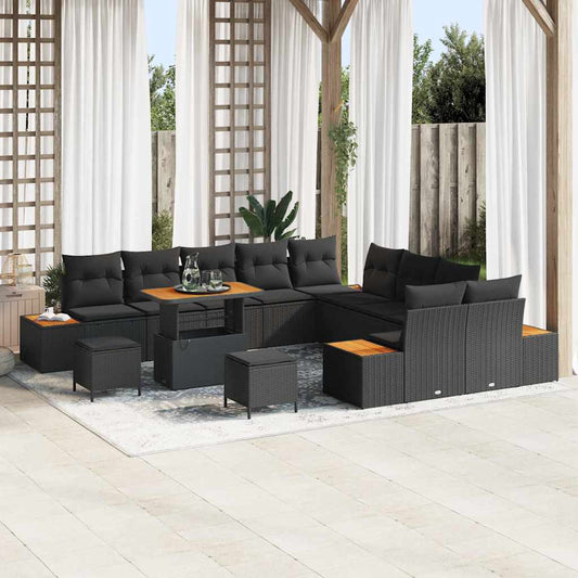 Conjunto de Sofá de Jardim com almofada Preto Rattan Sintético