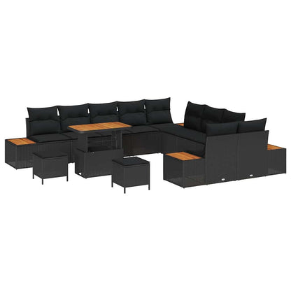 Conjunto de Sofá de Jardim com almofada Preto Rattan Sintético