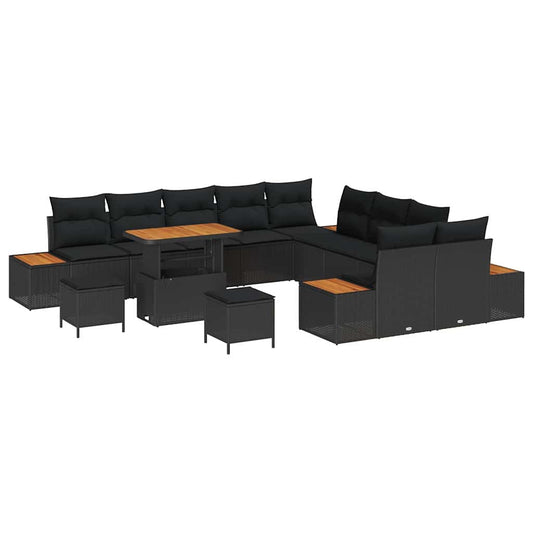 Conjunto de Sofá de Jardim com almofada Preto Rattan Sintético