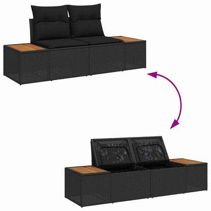 Conjunto de Sofá de Jardim com almofada Preto Rattan Sintético