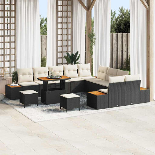 Conjunto de Sofá de Jardim com almofada Preto Rattan Sintético