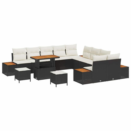 Conjunto de Sofá de Jardim com almofada Preto Rattan Sintético