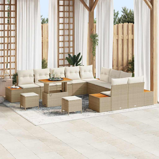 Conjunto de Sofá de Jardim com almofada Bege Rattan Sintético