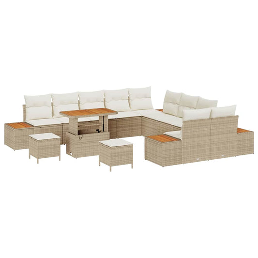 Conjunto de Sofá de Jardim com almofada Bege Rattan Sintético