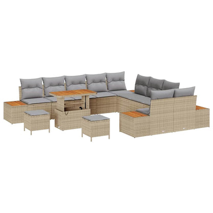 Conjunto de Sofá de Jardim com almofada Bege Rattan Sintético