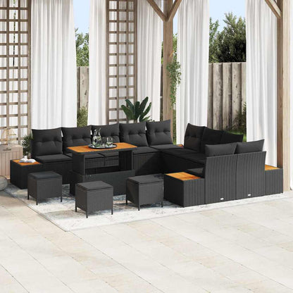 Conjunto de Sofá de Jardim com almofada Preto Rattan Sintético