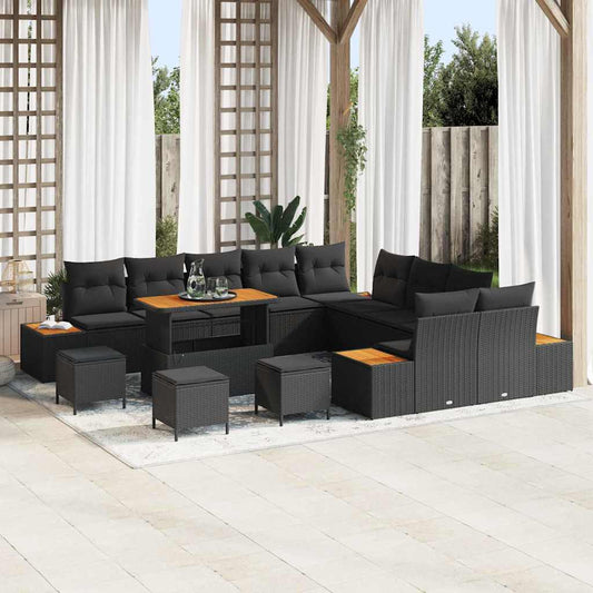 Conjunto de Sofá de Jardim com almofada Preto Rattan Sintético