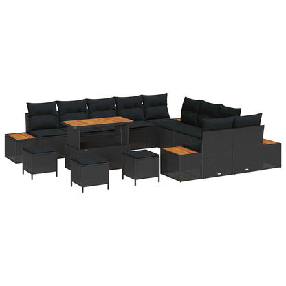 Conjunto de Sofá de Jardim com almofada Preto Rattan Sintético