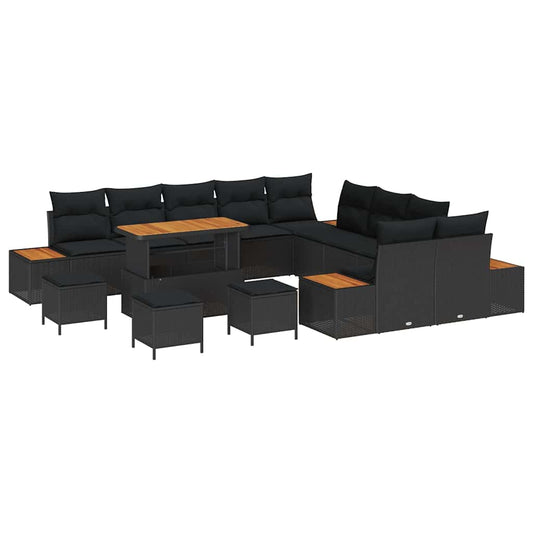 Conjunto de Sofá de Jardim com almofada Preto Rattan Sintético