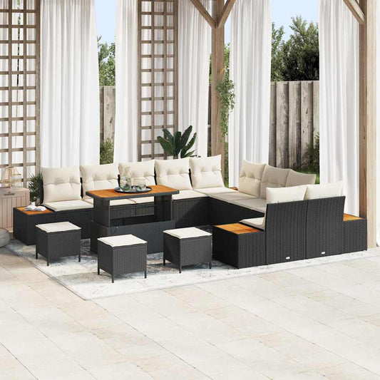 Conjunto de Sofá de Jardim com almofada Preto Rattan Sintético