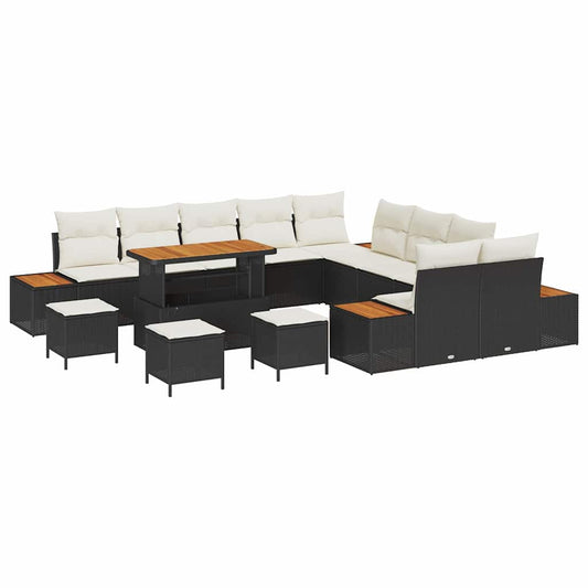 Conjunto de Sofá de Jardim com almofada Preto Rattan Sintético